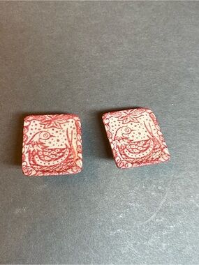Vintage red bird porcelain clip earrings